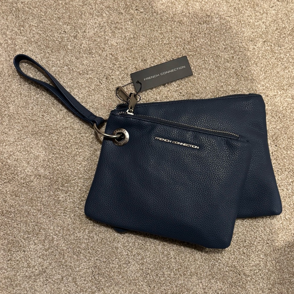 French Connection Navy Double Pouch Wristlet